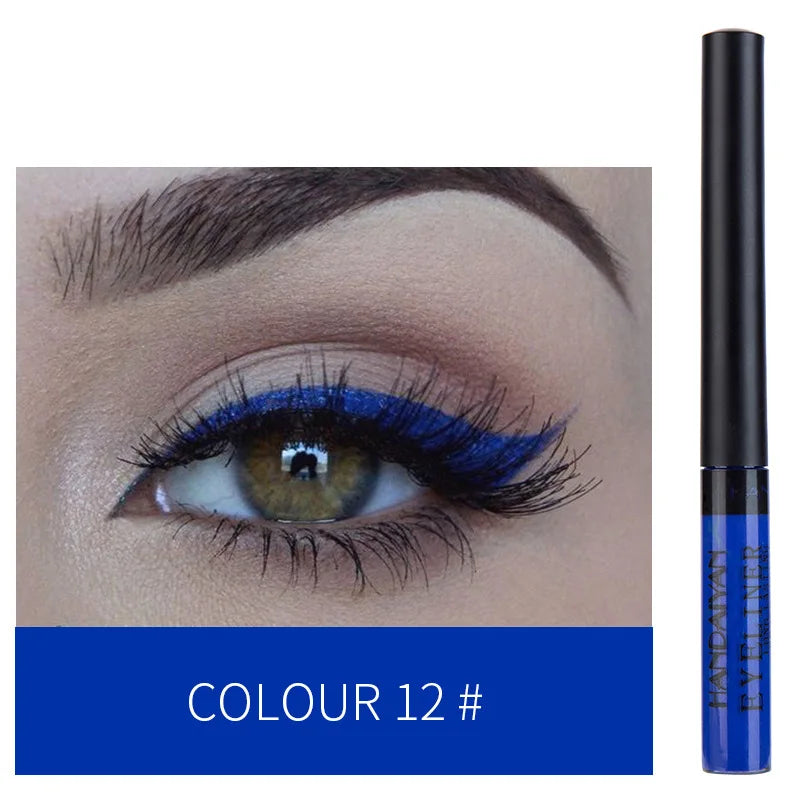 Eyeliner Néon UV — stylo liquide waterproof, fini mat, couleurs vives jaune, rouge et violet, maquillage yeux