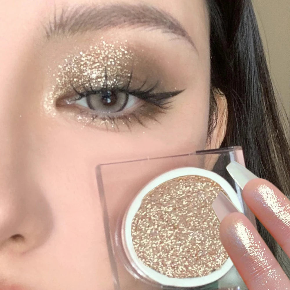 Ombre à paupières mono-couleur nacrée aux tons terreux, longue tenue, waterproof, pailletée, pour les yeux, poudre pressée, maquillage cosmétique