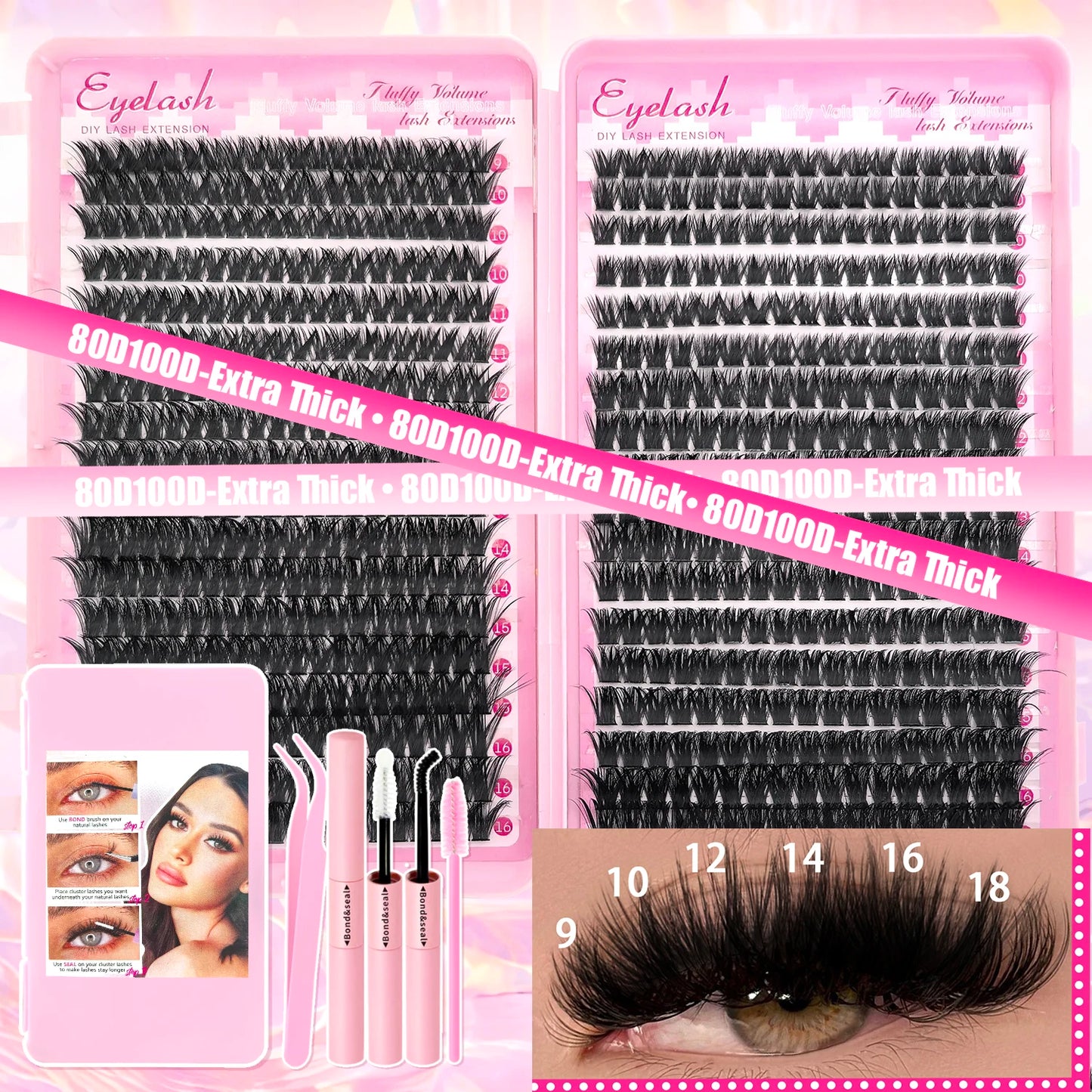 Kit Extension de Cils DIY 720 pcs Clusters Cils Individuels Avec Colle et Scellant Naturels Wispy