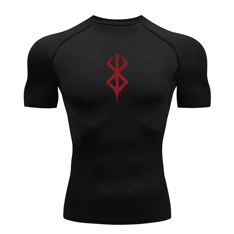 T-shirt de compression à manches courtes pour homme, haut de sport, séchage rapide, respirant, vêtements de fitness MMA, blanc et noir, été