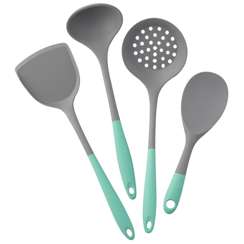 4-Piece Silicone Kitchen Utensil Set – Ladle, Slotted Spoon, Spatula & Cooking Tools for Home Kitchen