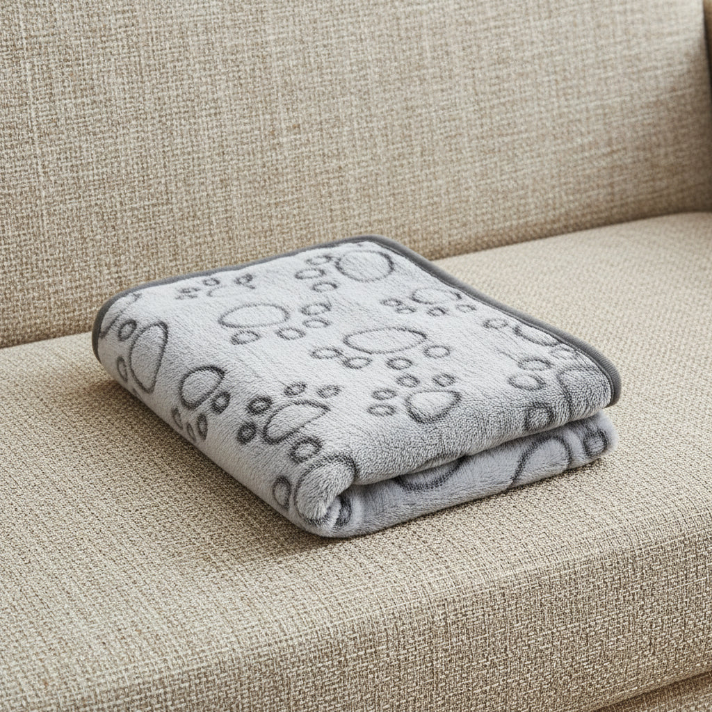 Soft Fluffy Pet Blanket – Warm Flannel Paw Print Blanket for Dogs & Cats