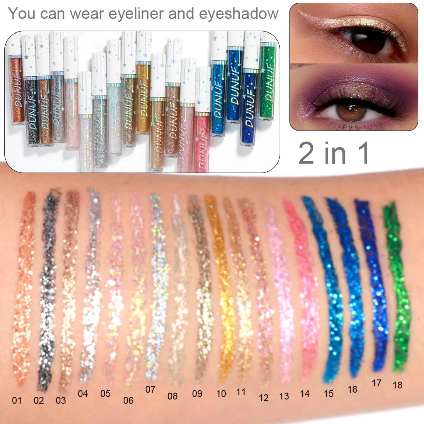 1 pièce : Eyeliner et fard à paupières liquides brillants, colorés, à séchage rapide, longue tenue et waterproof