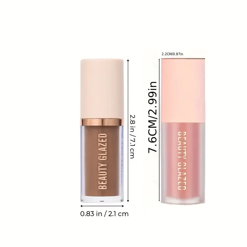 Set 2 pcs Blush Liquide & Contour — Fini Mat, Léger, Waterproof, Base Maquillage Visage, Naturel et Lisse, Combo Beauté pour Femmes