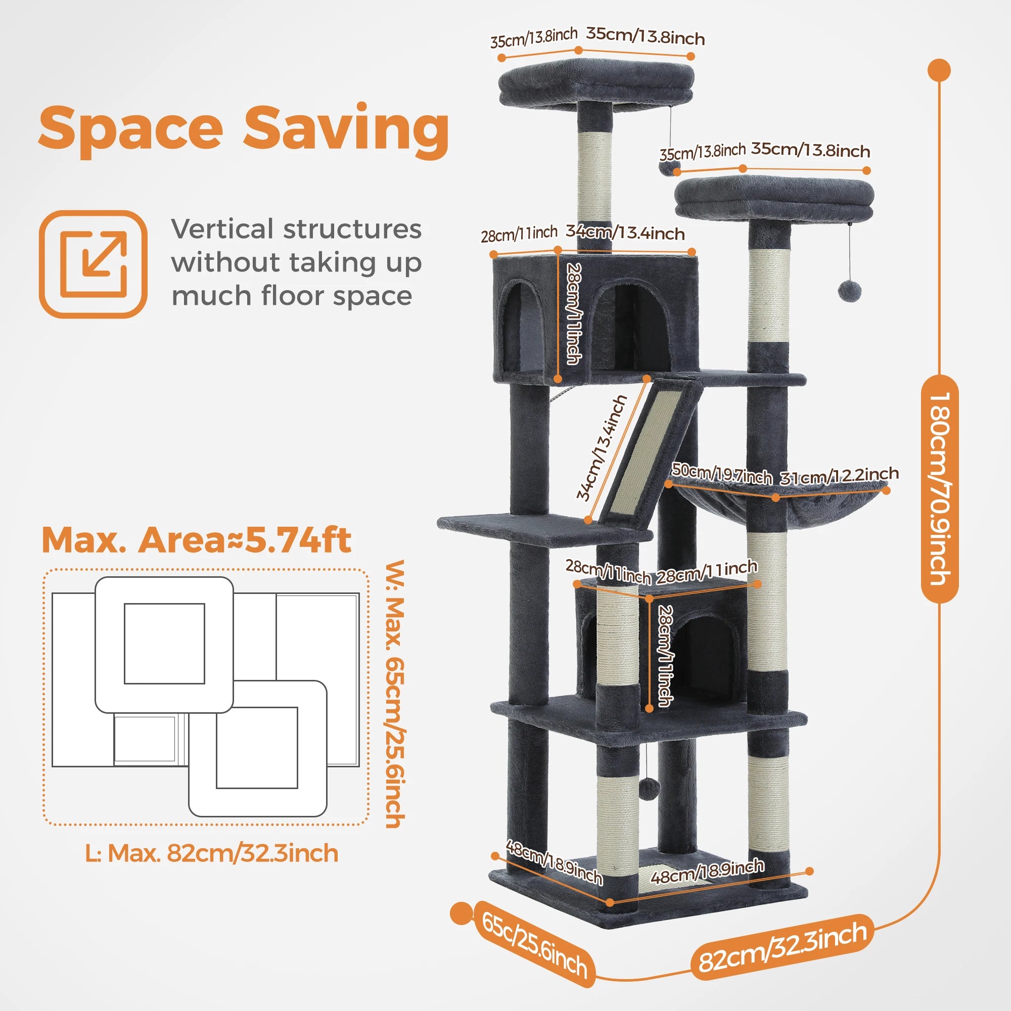 Multi-Level Cat Tree Tower – Cat Condo, Hammock & Scratching Activity Center