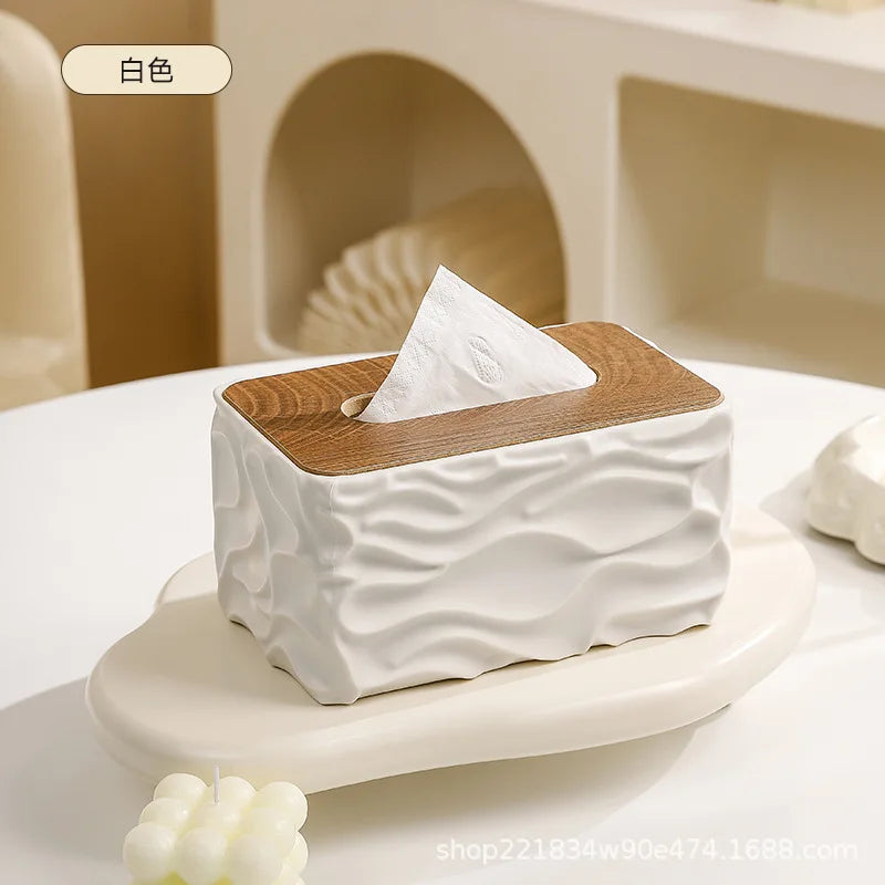 Nordic Wave Pattern Tissue Box – Modern Desktop Napkin Holder