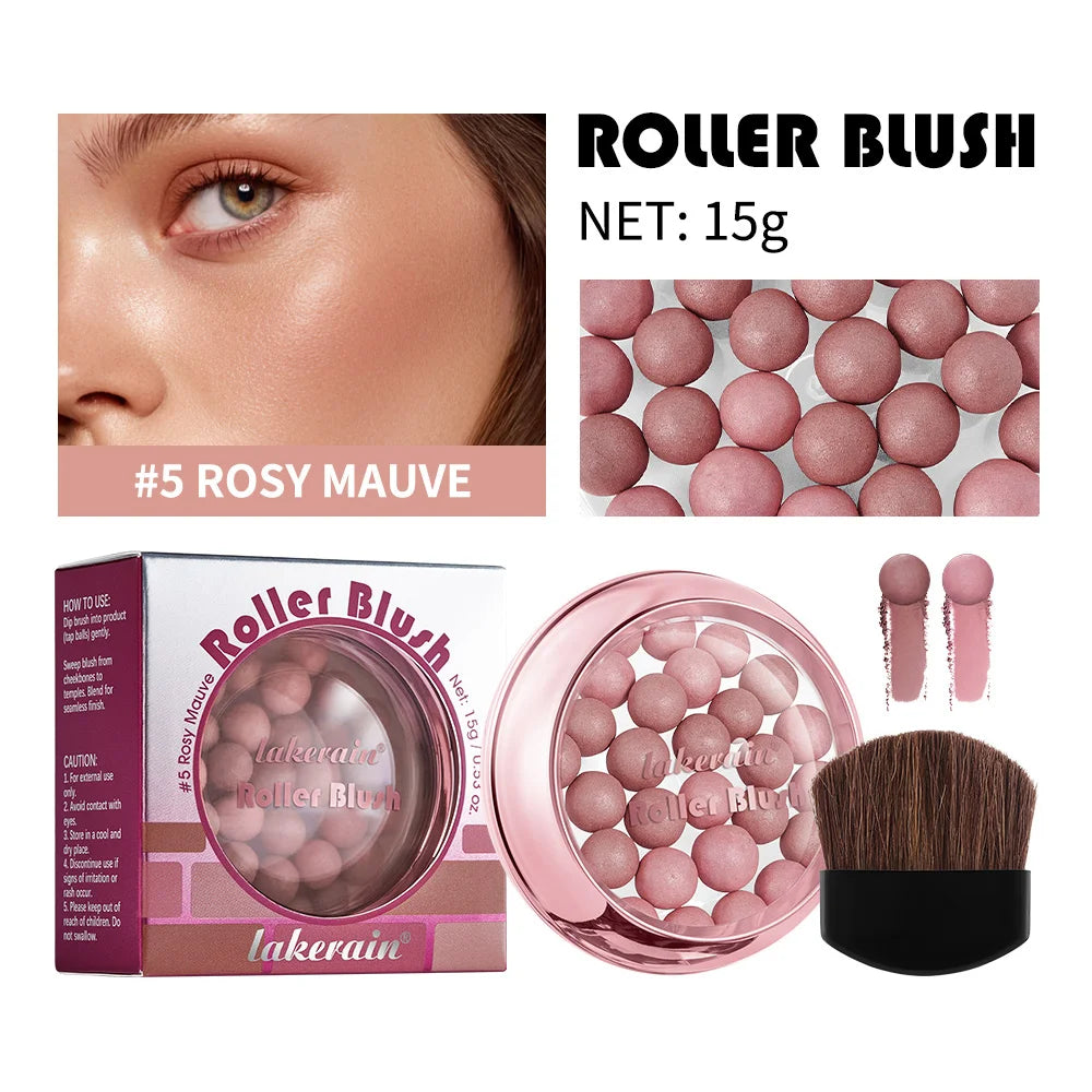Blush Sphérique à Rouleau avec Pinceau — Maquillage Naturel, Longue Tenue, Fini Perlé, Pour Joues et Contour du Visage, Cosmétiques pour Femmes