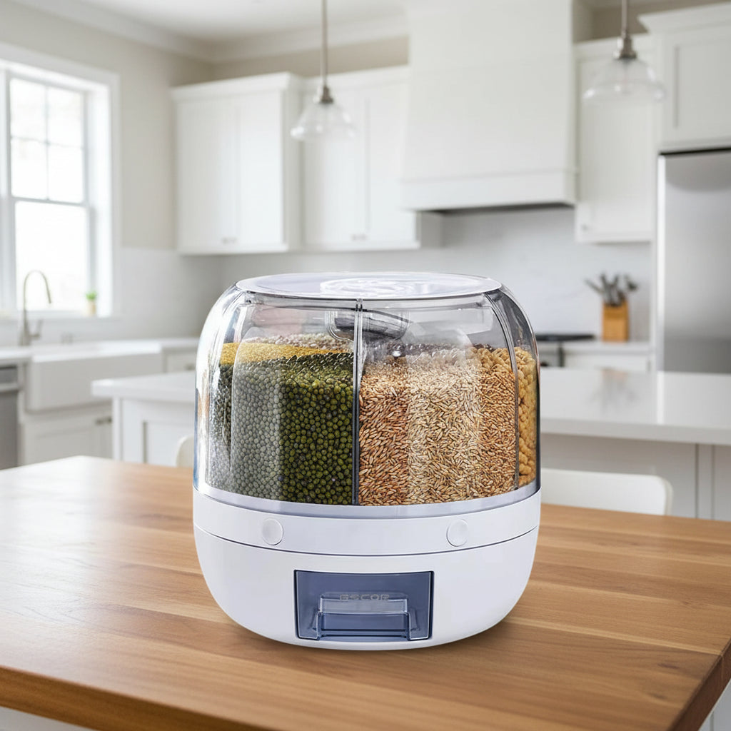 360° Rotating 6-Grid Food Dispenser – Airtight Kitchen Storage Container