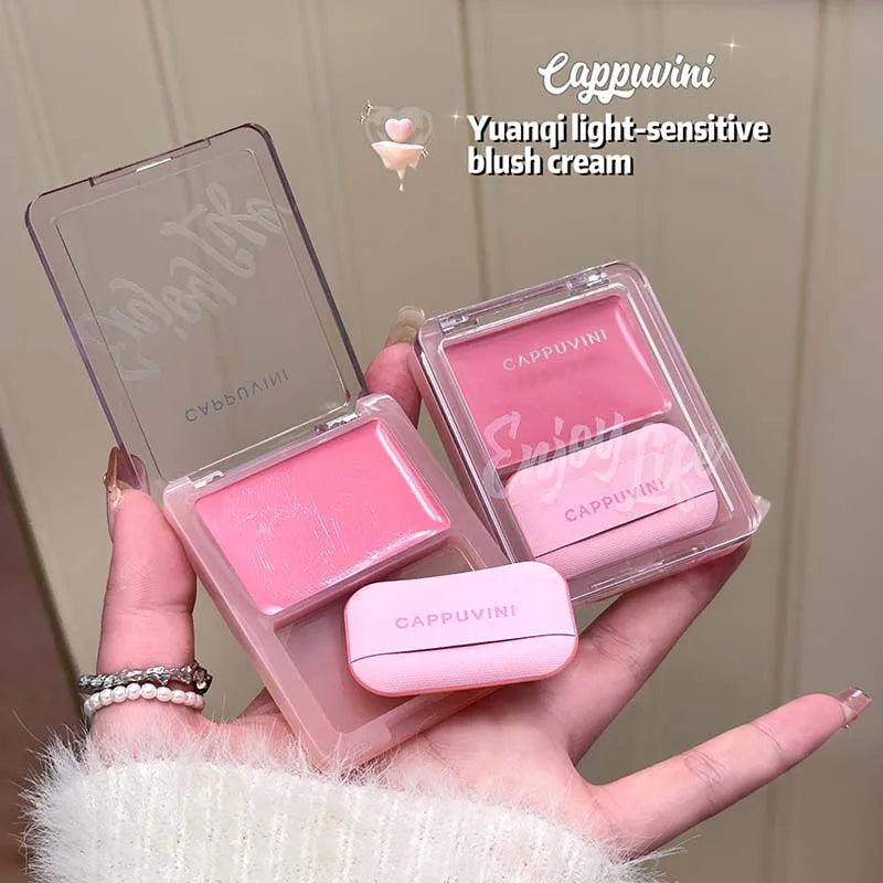 Blush crème à haute brillance – Doux et hydratant, livré avec applicateur puff – Facile à appliquer, rendu naturel et rosé, longue tenue pour lèvres et joues