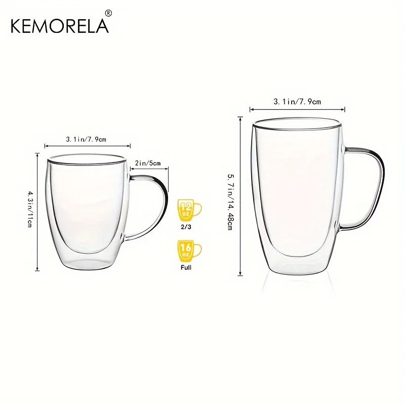 Double Wall Glass Coffee Mug with Handle – 350ml Insulated Cappuccino, Tea & Latte Cup (2/4/6 PCS)