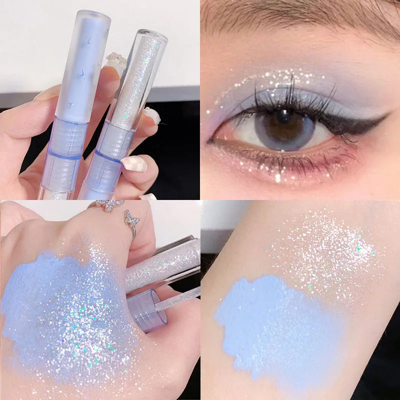 Ombre à paupières liquide bleue 2 en 1, mate, pailletée, nacrée, maquillage pour les yeux, effet gouttelette illuminatrice, outils de beauté