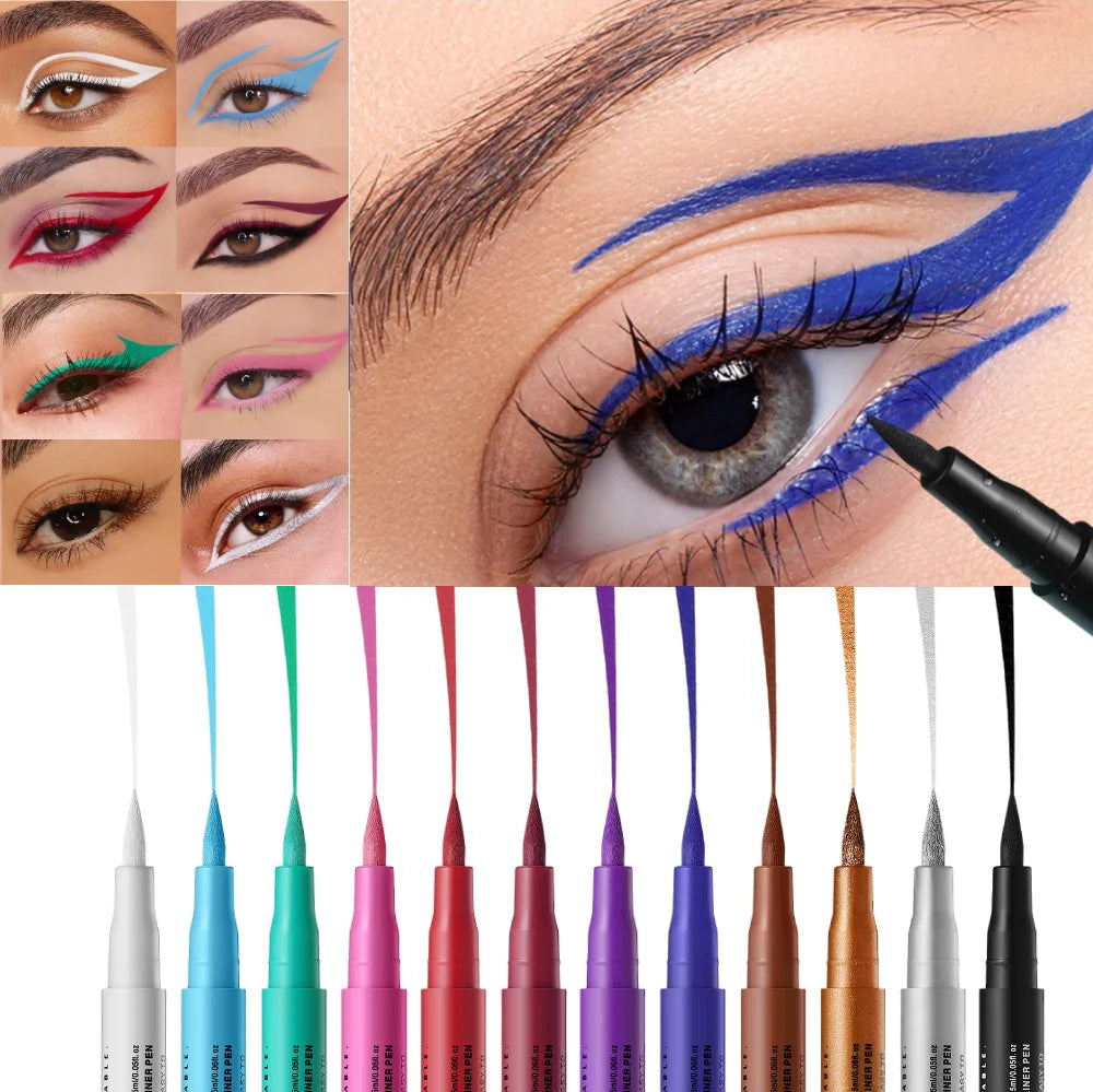 Stylo Eyeliner Liquide – 12 Couleurs, Pointe Ultra-Fine, Lisse, Facile à Appliquer, Séchage Rapide, Anti-Bavure