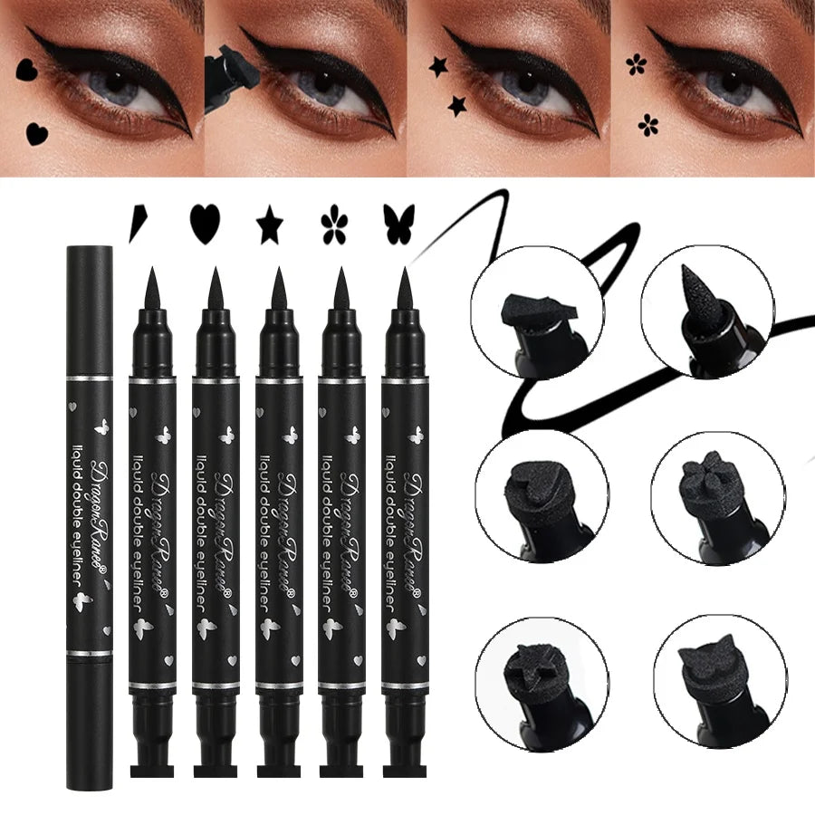 Eyeliner Double Embout avec Tampon – Liquide, Waterproof, Anti-Bavure, Séchage Rapide, Résistant à la Sueur