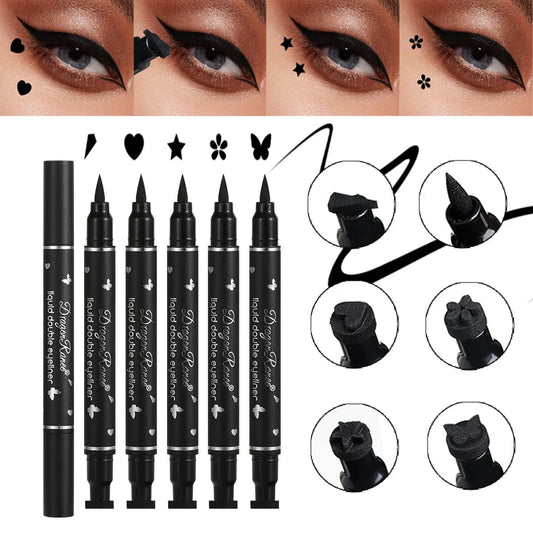 Eyeliner Double Embout avec Tampon – Liquide, Waterproof, Anti-Bavure, Séchage Rapide, Résistant à la Sueur