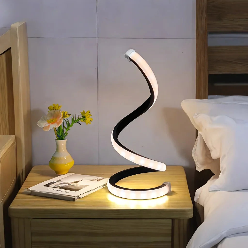 Modern Spiral LED Table Lamp – 3 Color Dimmable Night Light for Bedroom & Office