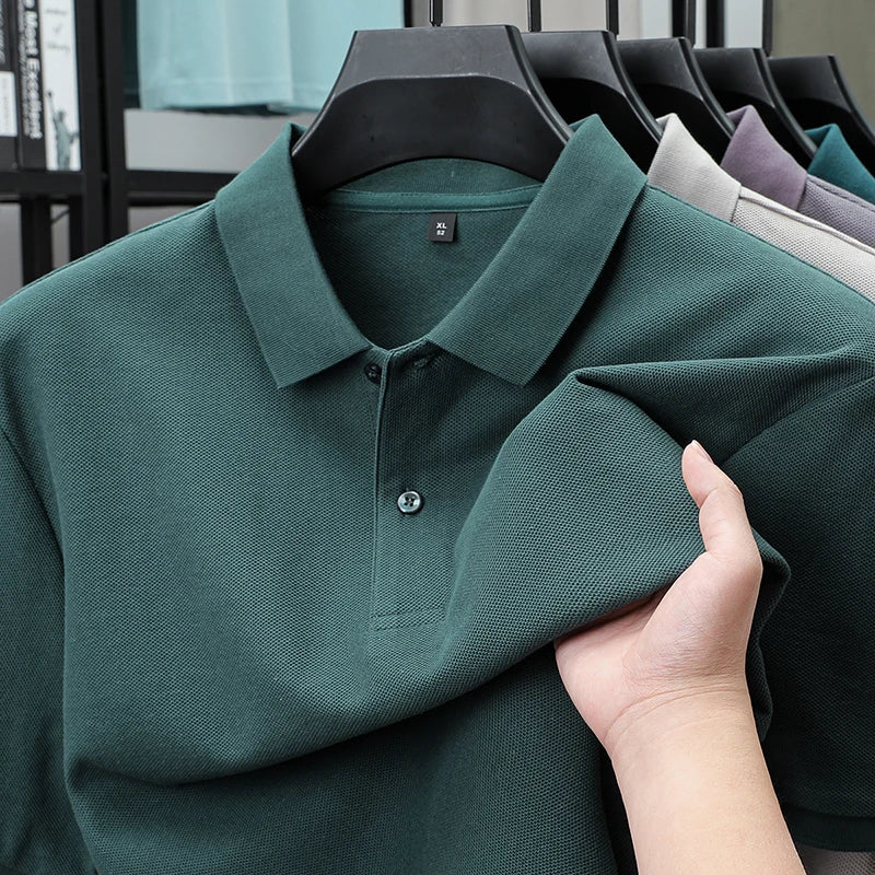 Polo à manches courtes pour hommes 100% coton confortable haut de gamme tempérament respirant décontracté été nouveau haut de couleur unie