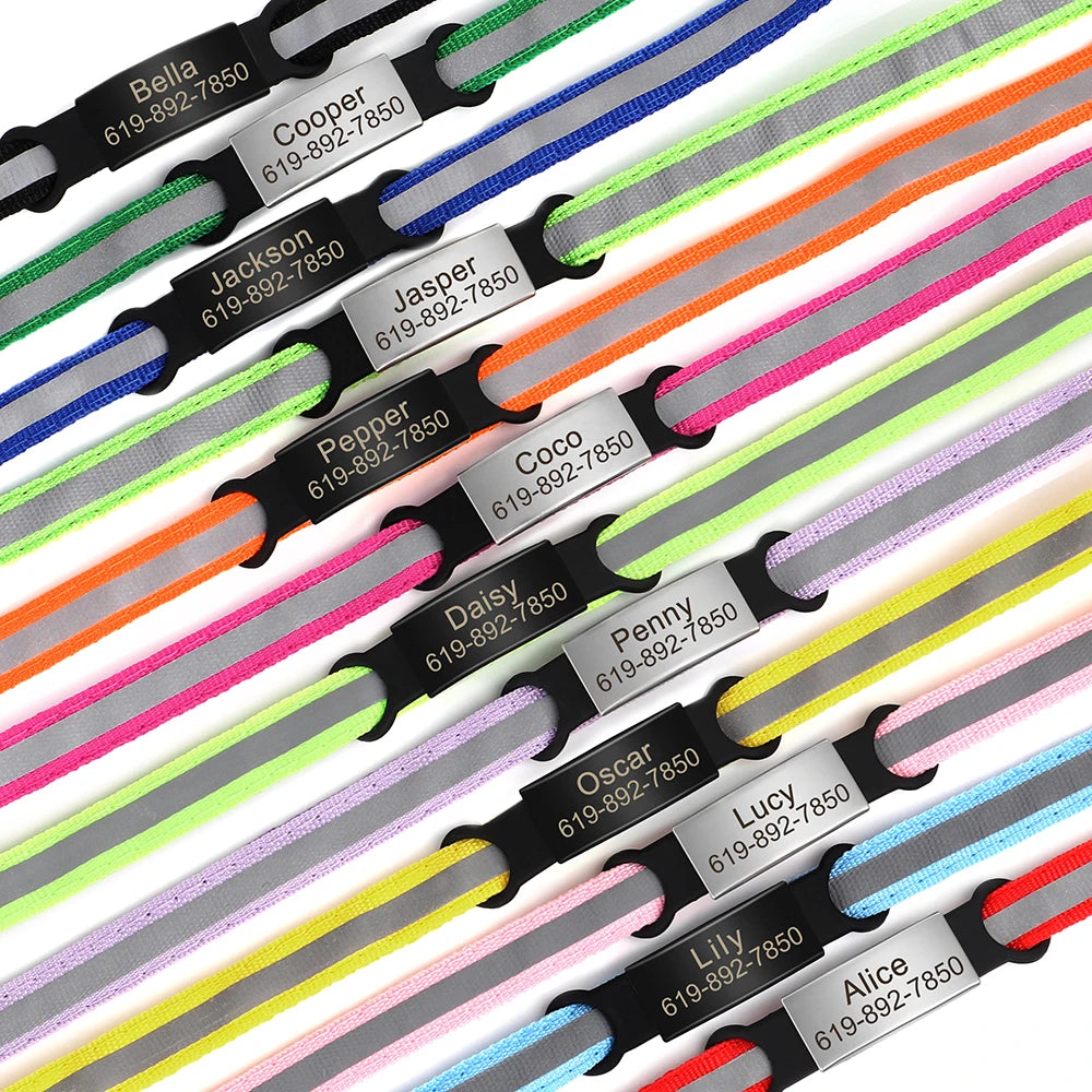 Personalized Reflective Cat Collar with Engraved ID Tag & Bell
