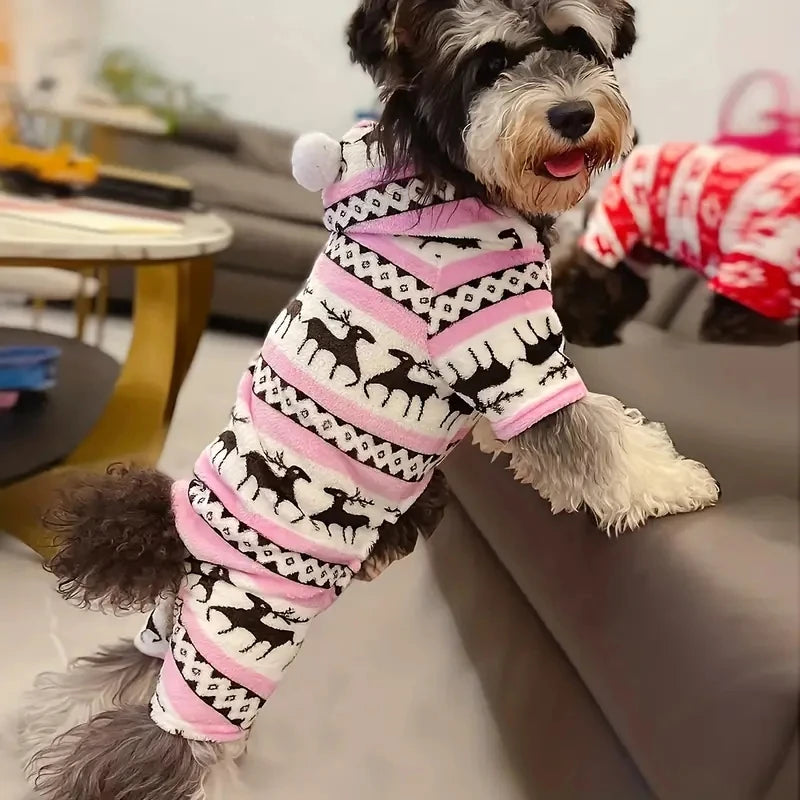 Christmas Reindeer Pet Pajamas – Hooded Jumpsuit for Small Dogs