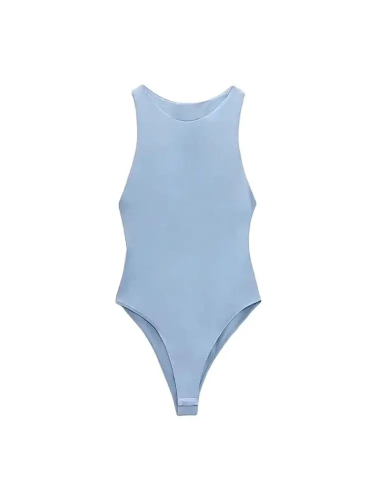 Body fashion pour femmes – Col halter et coupe skinny | Sans manches et sexy | Fermeture à boutons-pression | Combinaison (playsuit) féminine tendance