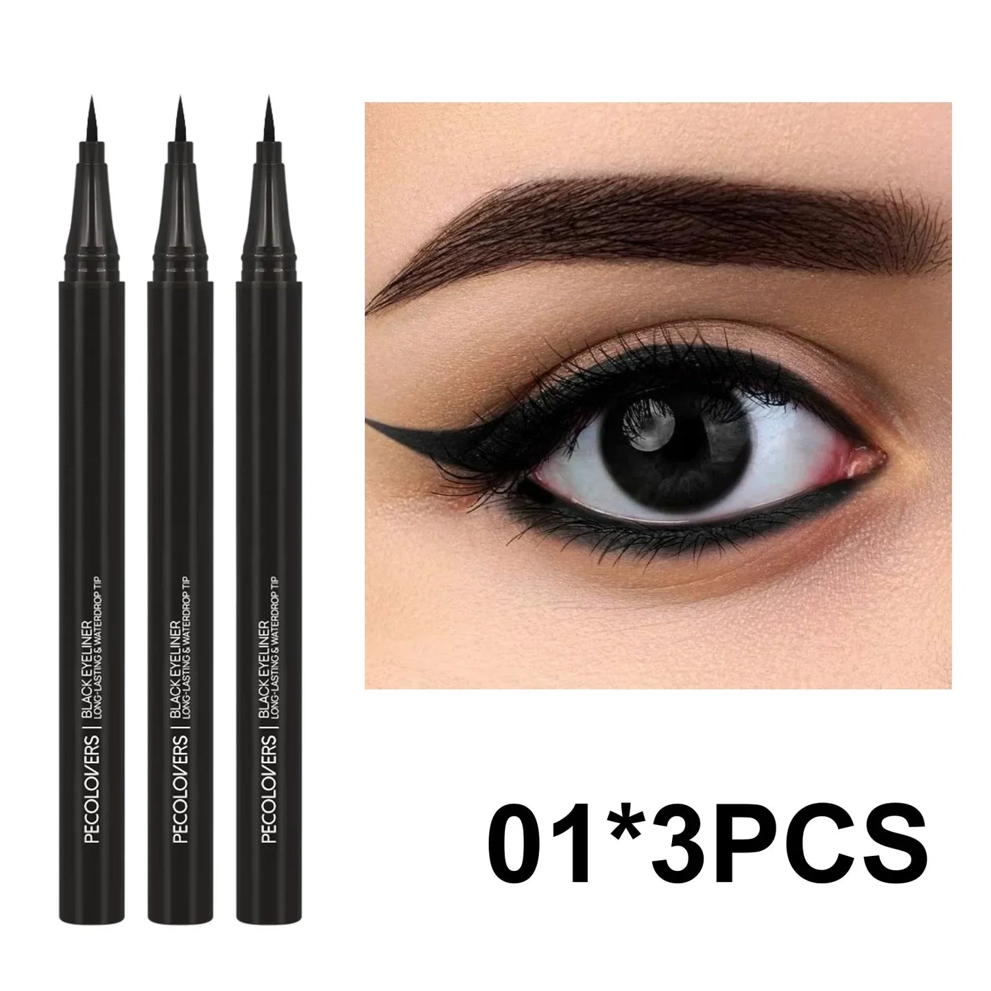 Set 3 pcs eyeliner liquide – formule résistante à la sueur, noir, séchage rapide, pour un maquillage des yeux parfait