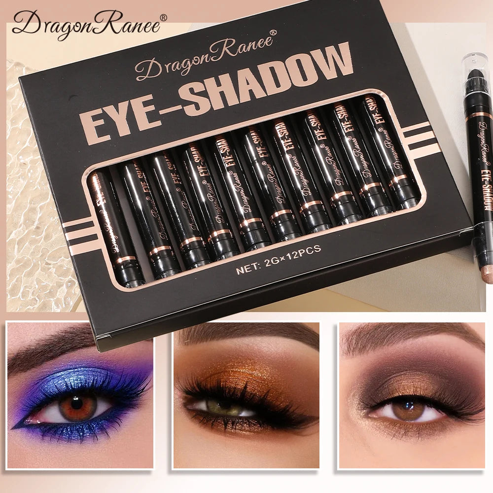 Set 12 crayons fards à paupières, nacrés et scintillants, délicats et soyeux, anti-bavures, correction des yeux, longue tenue