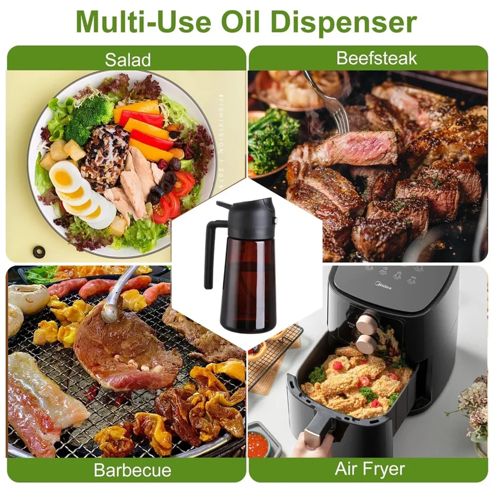 2-in-1 Glass Oil Dispenser & Sprayer – 470ml (16oz) Leakproof Olive Oil Bottle for Cooking, Air Fryer & BBQ
