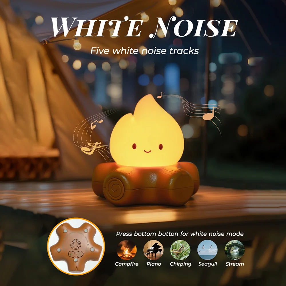 Campfire Night Light with White Noise – Cozy LED Atmosphere Lamp for Kids & Bedroom Decor