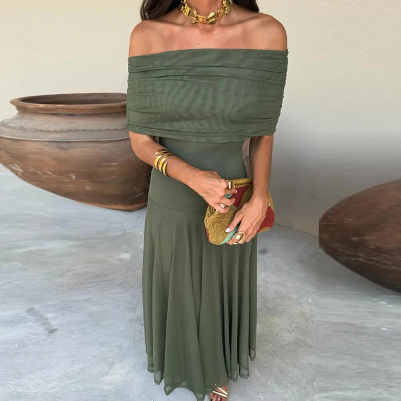 Robe Femme Sexy Sans Manches – Taille Haute, Sans Bretelles, Coupe Slim, Longue, Élégante avec Insertions en Mesh