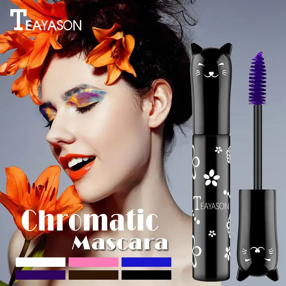 Mascara multicolore waterproof séchage rapide cils recourbés extensions bleu, rose, violet, noir, blanc maquillage
