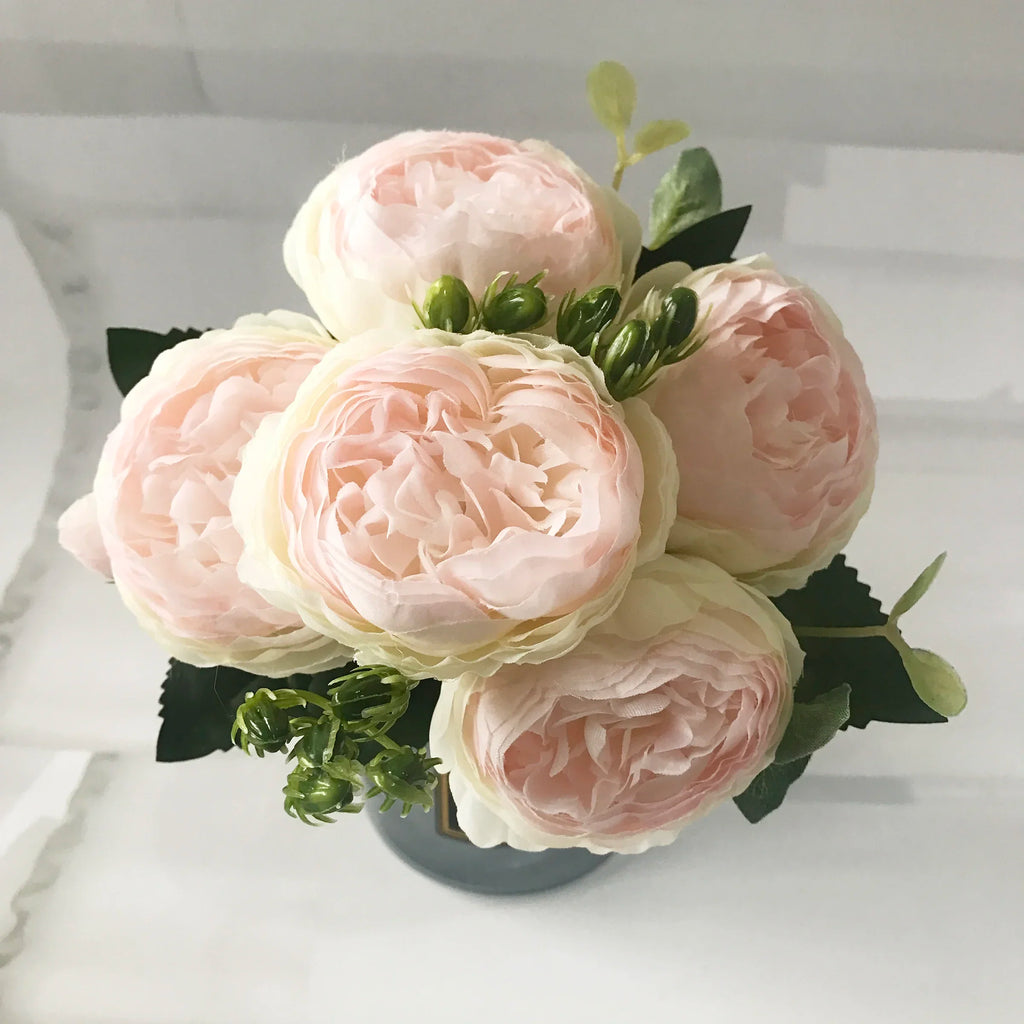 30CM Silk Peony Bouquet – Artificial Pink Flowers for Home & Wedding Décor