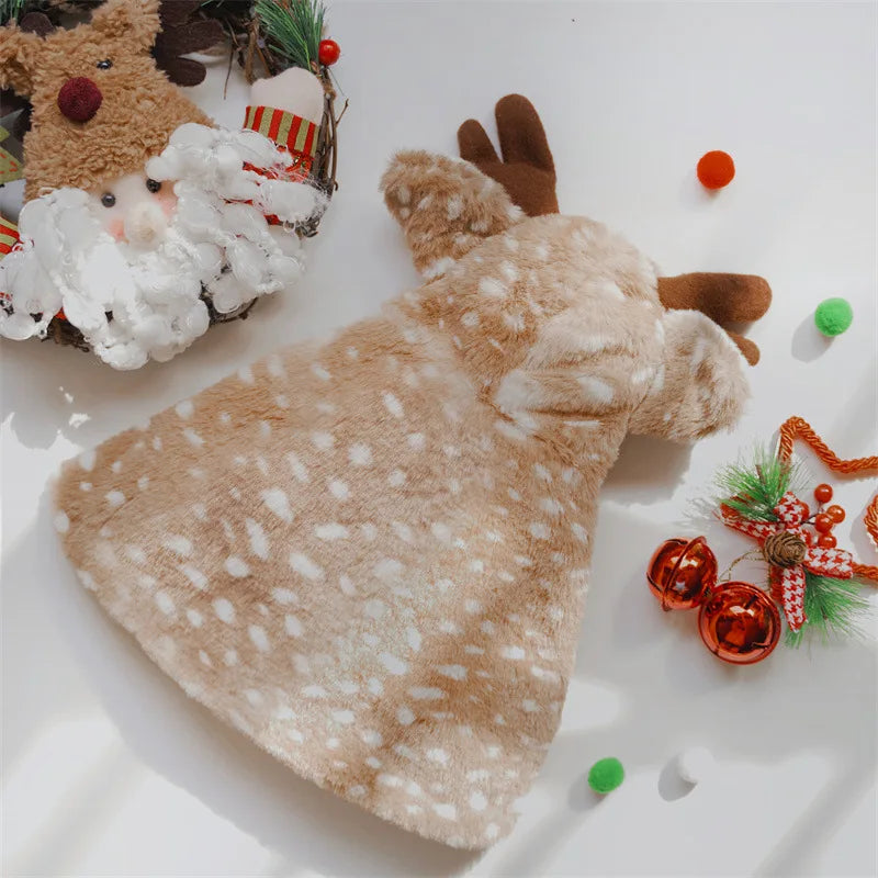 Christmas Reindeer Pet Cape with Hat – Warm Holiday Outfit for Dogs & Cats