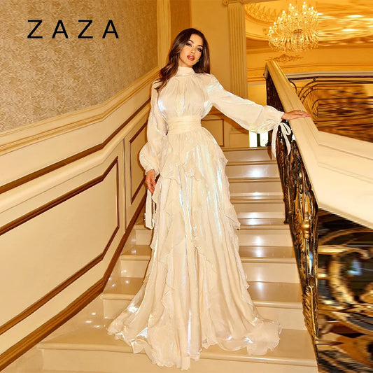 Robe Maxi Femme Brillante – Volants, Coupe A Slim, Manches Longues, Lacets, Élégante pour Soirées et Club, Robe d’Été Luxe