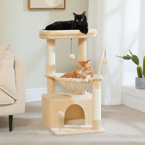 4-in-1 Cat Tree – Cat Condo, Hammock, Scratching Post & Top Perch
