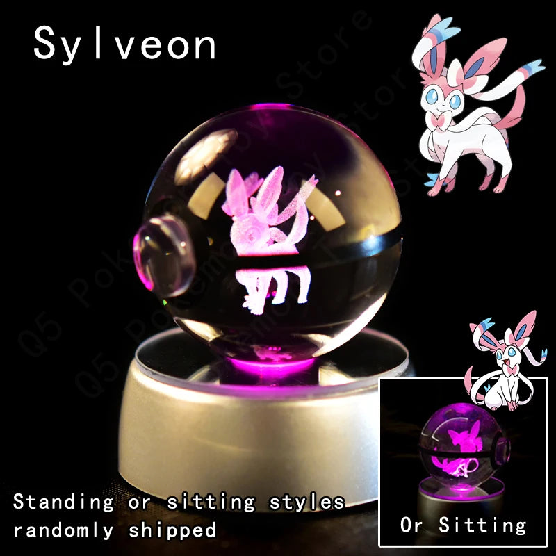 3D Pokémon Crystal Ball Night Light – Pikachu, Gengar & Mewtwo LED Glass Lamp