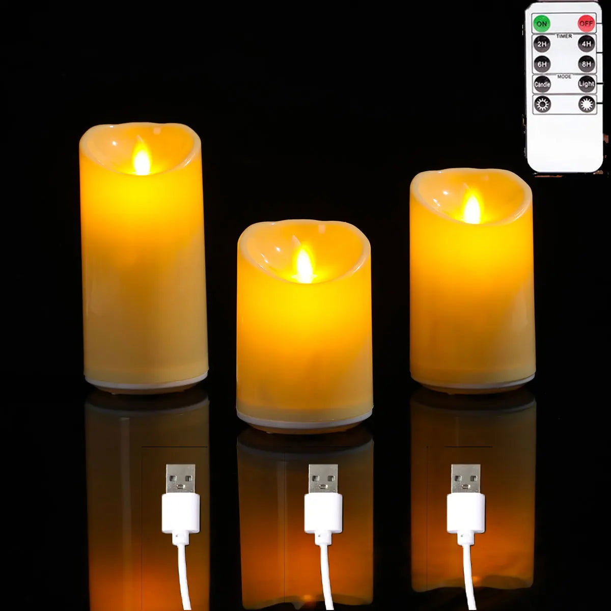 Rechargeable LED Moving Wick Candles – USB Remote Control Flameless Candle Set (1 or 3 Pieces)