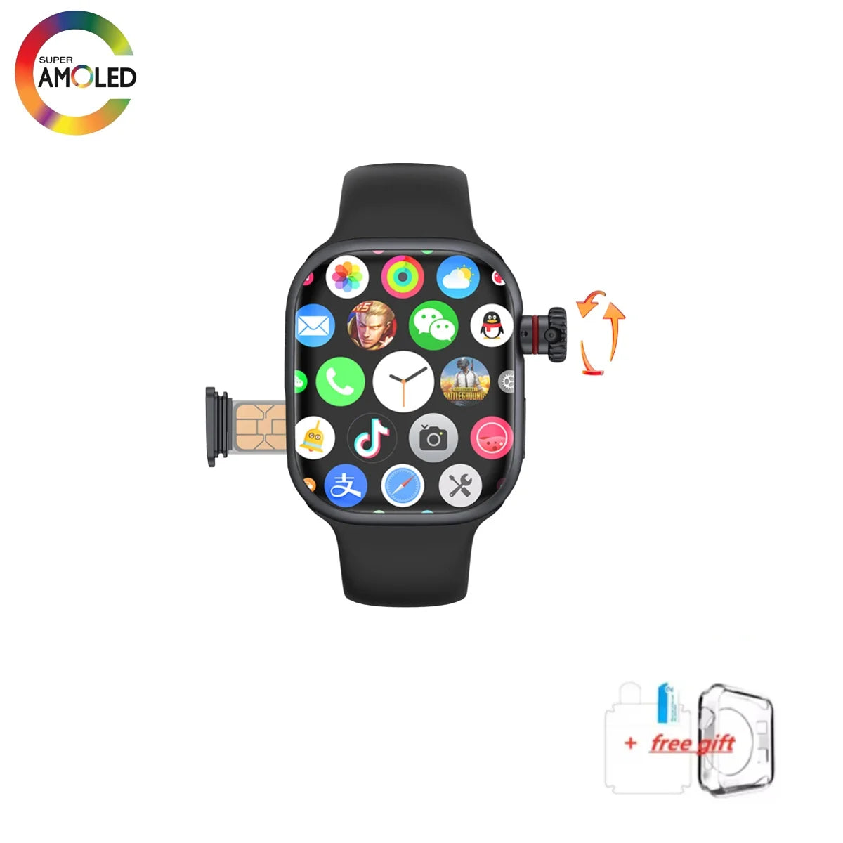 Montre CD99 X 5G smartwatch 2,29 pouces AMOLED 5G LTE montre intelligente avec 180 °   Caméra rotative GPS WiFi emplacement pour carte SIM surveillance de la santé
