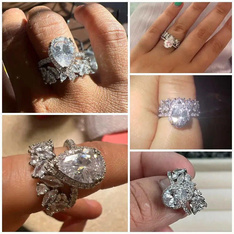 Huitan mode 2 pièces/ensemble femmes anneaux avec éblouissante zircon cubique romantique larme CZ anneau de mariage fiançailles fête dame bijoux