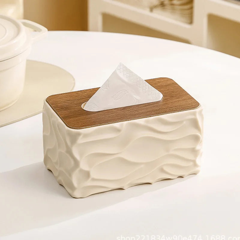 Nordic Wave Pattern Tissue Box – Modern Desktop Napkin Holder