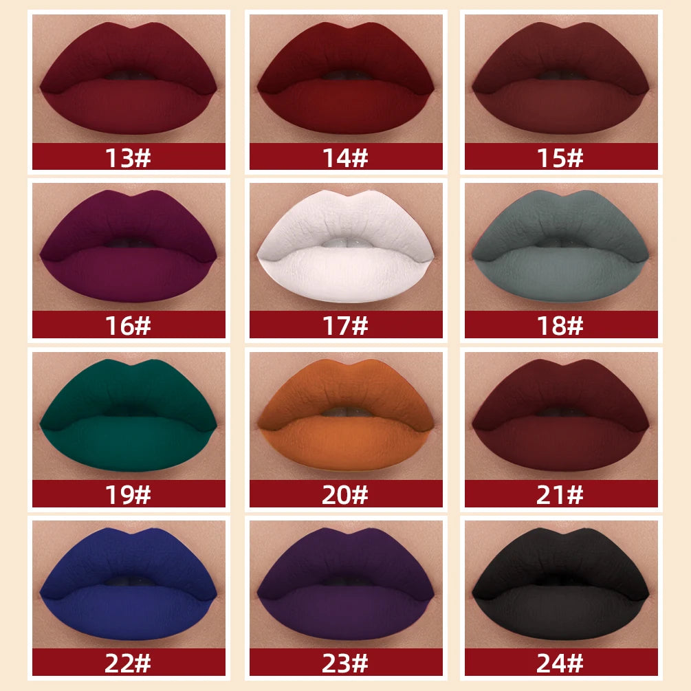 Rouge à lèvres liquide mat – Finition velours nude et rouge sexy | Waterproof et longue tenue | Non collant, teinte durable | 24 couleurs tendance pour maquillage lèvres