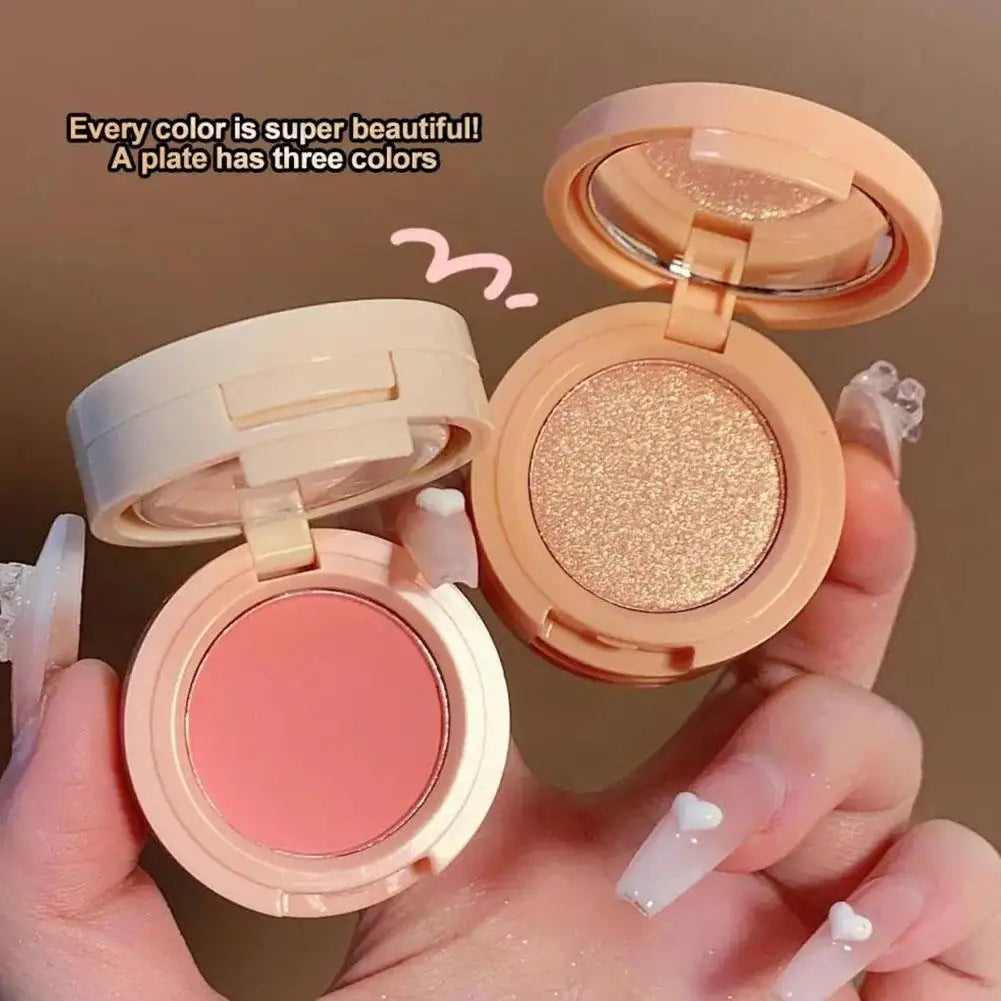 Palette de Blush 3 Couleurs Pressées — Inclut Highlighter, Longue Tenue, Waterproof, Fini Mat et Scintillant, Maquillage Visage