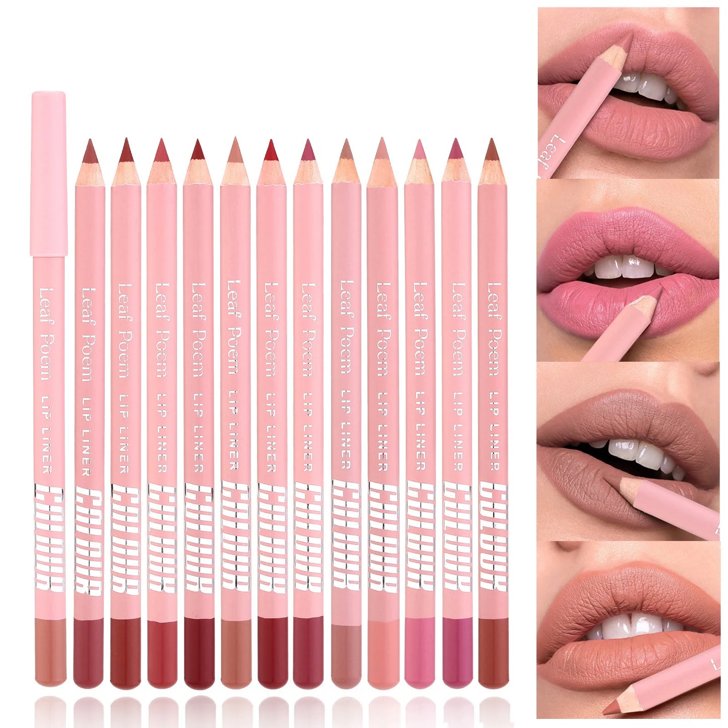 Crayons à Lèvres en Bois Mat Waterproof – Longue Tenue, Teintes Naturelles Nude et Rose, Contour des Lèvres, Set 12 Couleurs