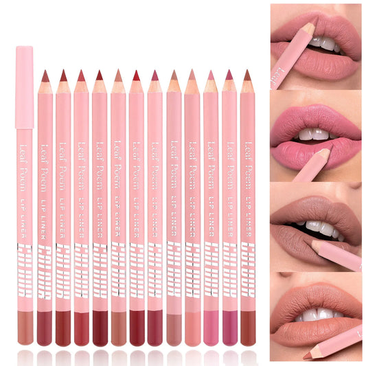 Crayons à Lèvres en Bois Mat Waterproof – Longue Tenue, Teintes Naturelles Nude et Rose, Contour des Lèvres, Set 12 Couleurs