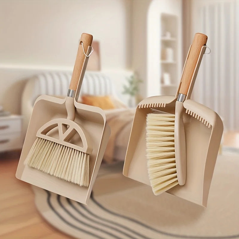 Mini Dustpan & Wooden Handle Broom Set – Small Space Cleaning Tool
