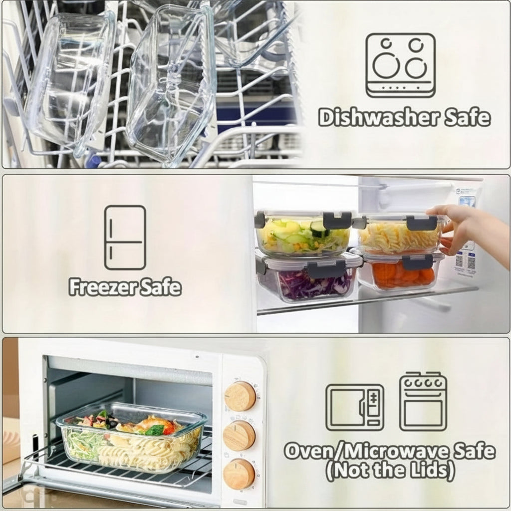 10-Piece Glass Food Storage Container Set – Airtight & Leakproof Lunch Boxes