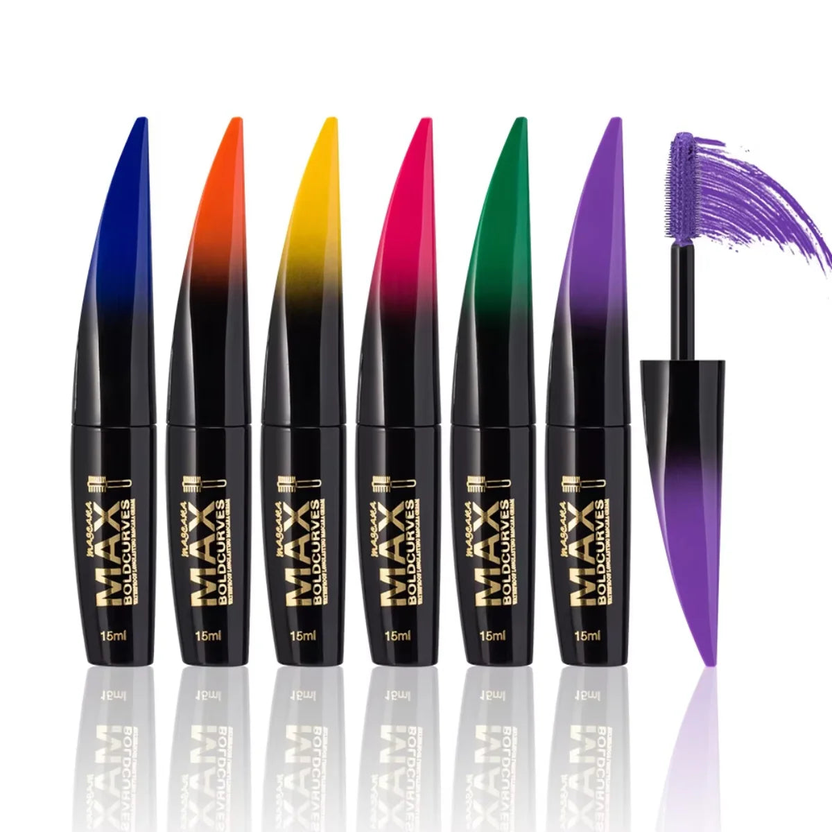 Mascara 6 couleurs grosse brosse épais et recourbant facile à appliquer waterproof longue tenue portable