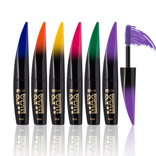 Mascara 6 couleurs grosse brosse épais et recourbant facile à appliquer waterproof longue tenue portable