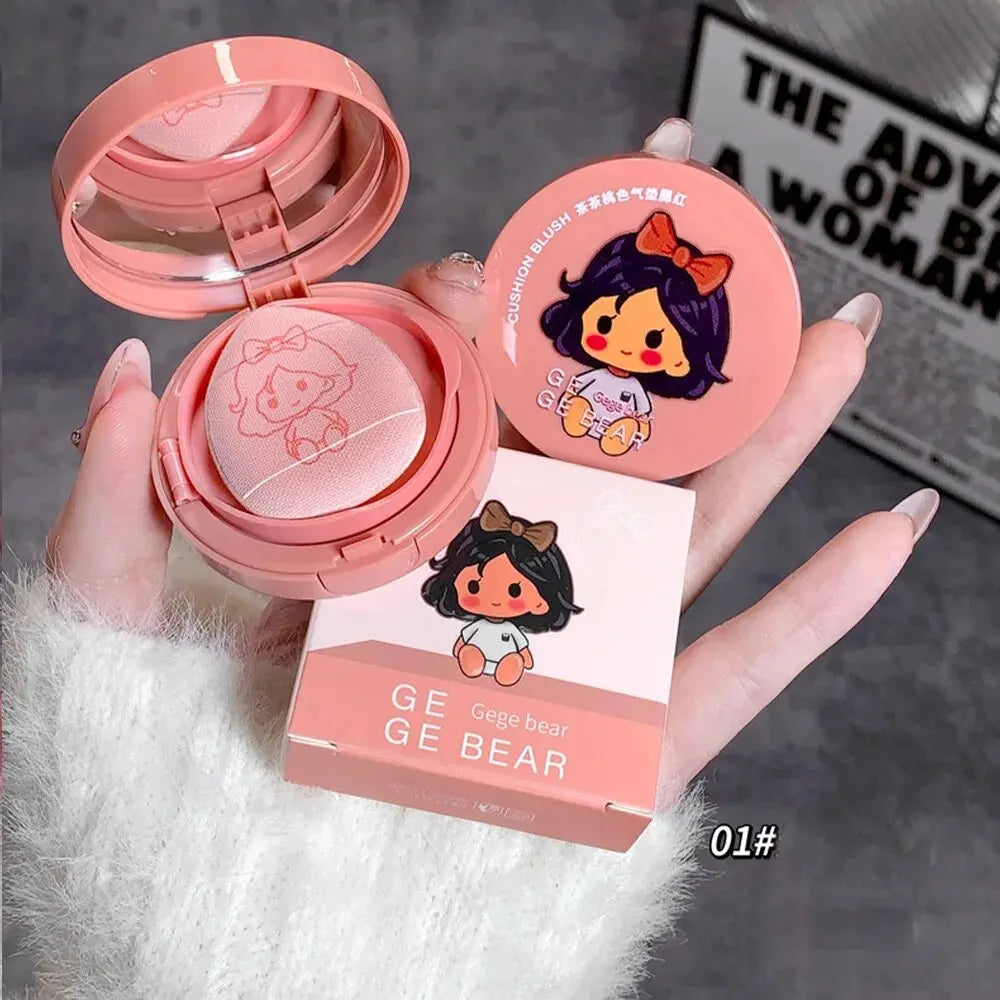 Blush cushion à la teinte estompable avec houppette, éclaircissant sans coller, longue tenue