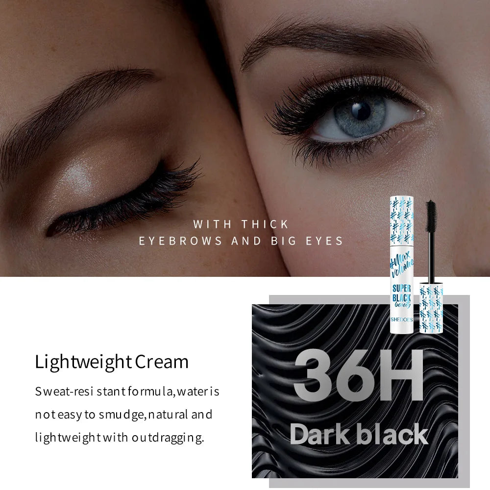 Mascara noir waterproof allongeant cils fibres de soie épais maquillage yeux femme cadeau