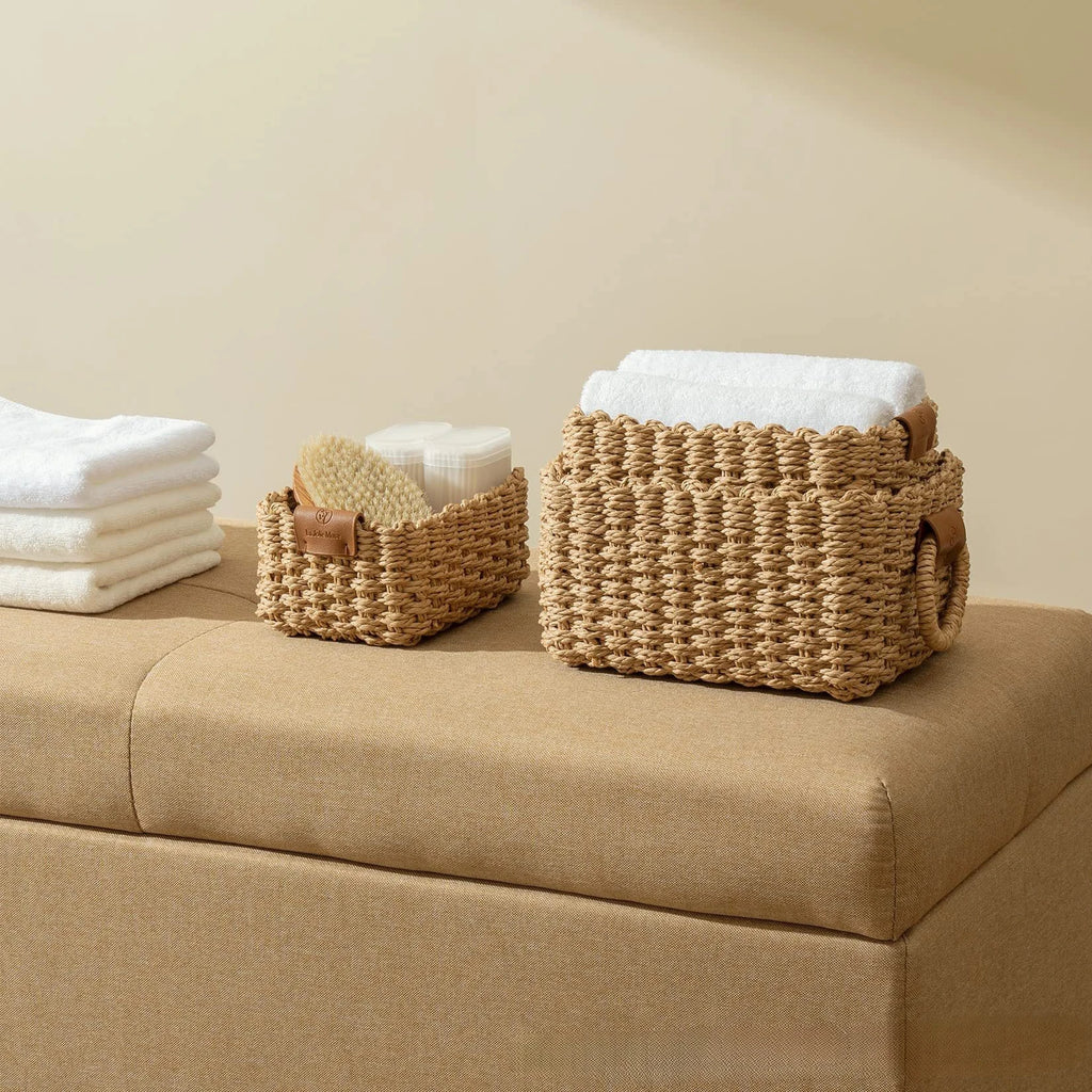 3PCS Woven Storage Basket Set – Decorative Rope Organizer Baskets with Handles