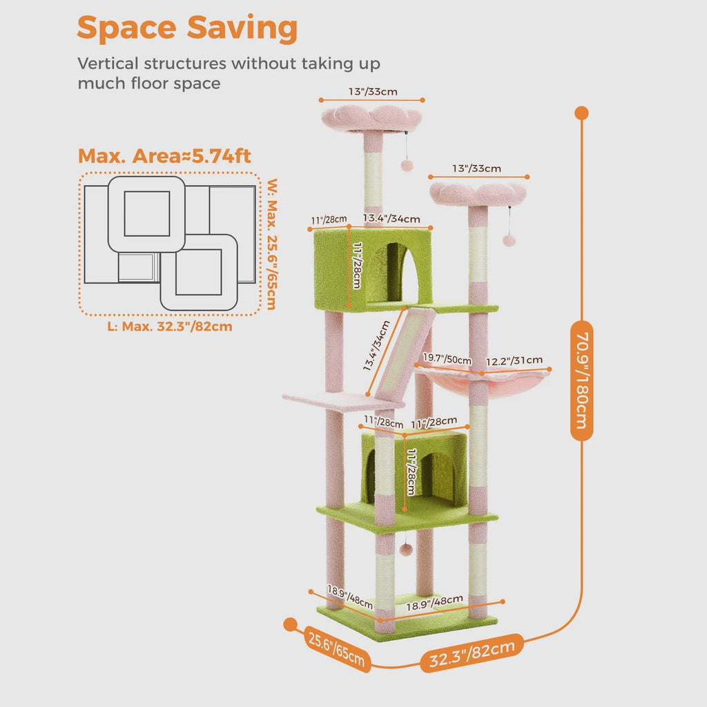 Multi-Level Cat Tree Tower – Cat Condo, Hammock & Scratching Activity Center